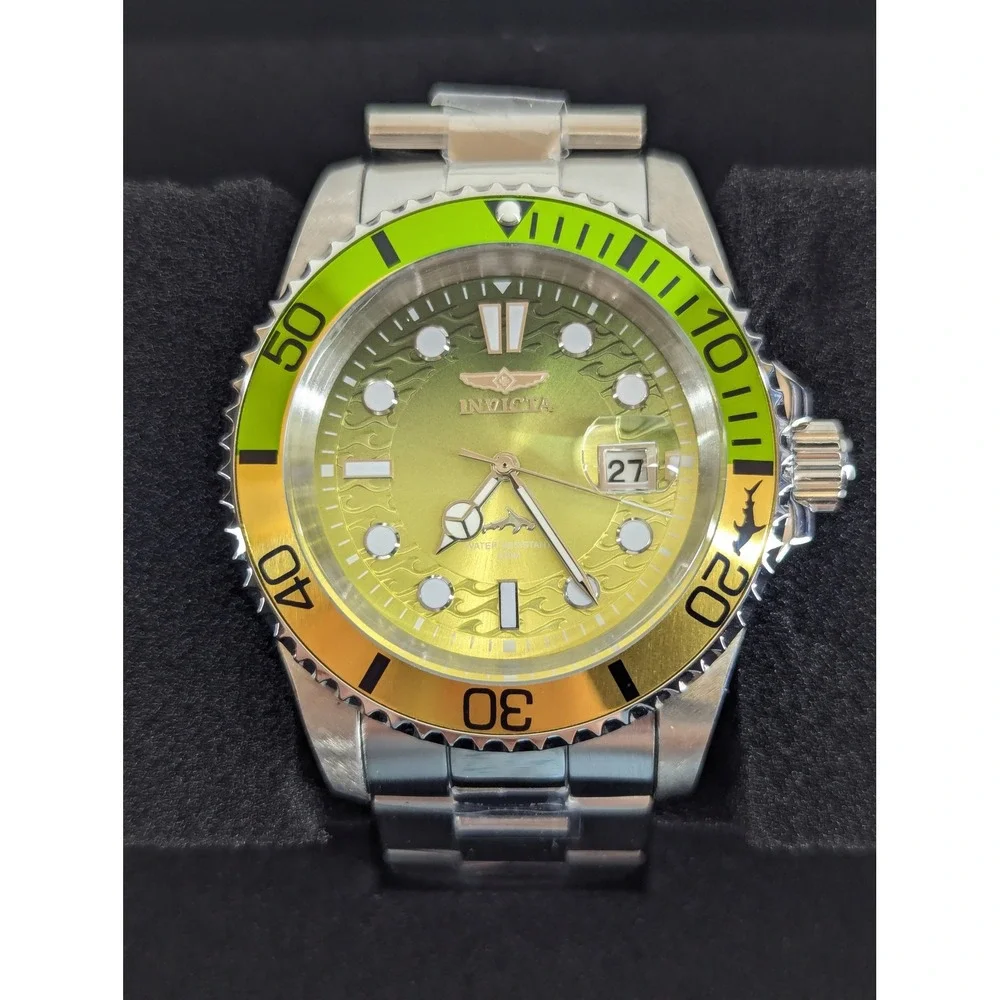 Invicta Pro Diver 50896 Mens Watch 42mm Sprite Starry Green Yellow Bezel Steel